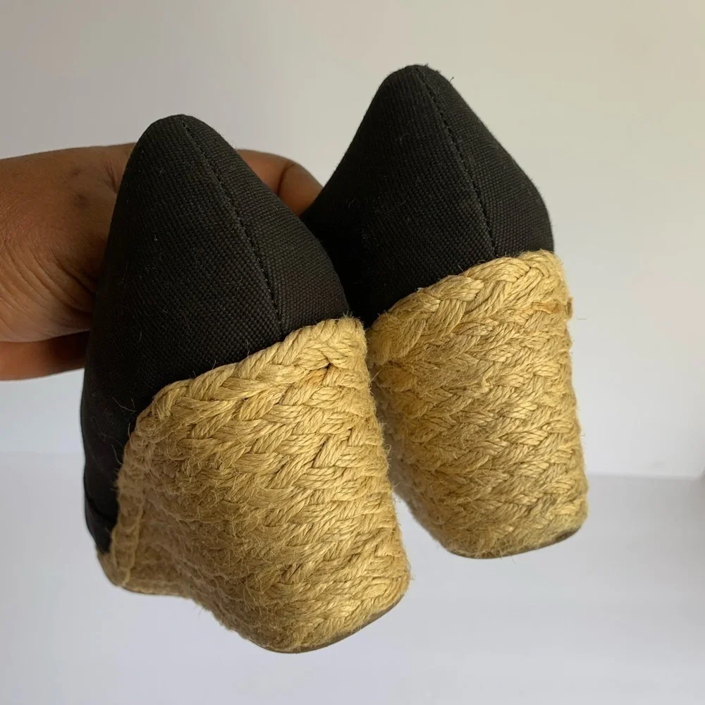 Chaps black espadrille shoes wedge heels size 8